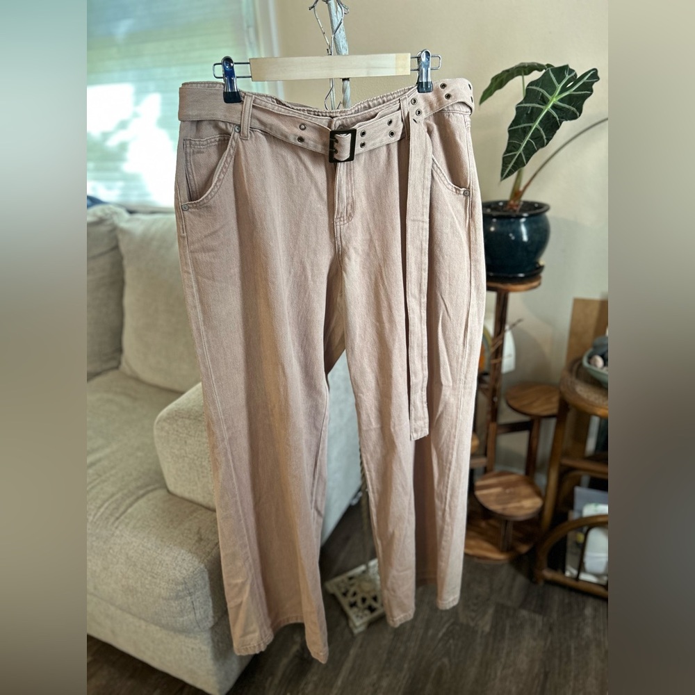 Sincerely Jules women’s size 13 31 Beige Brown Pants Belted wide leg Cotton